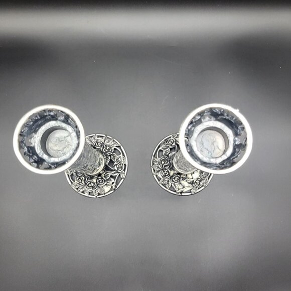 Crystal Clear Set of 2 Candlesticks Rose Design Candle Holders 8.5" - Picture 6 of 13